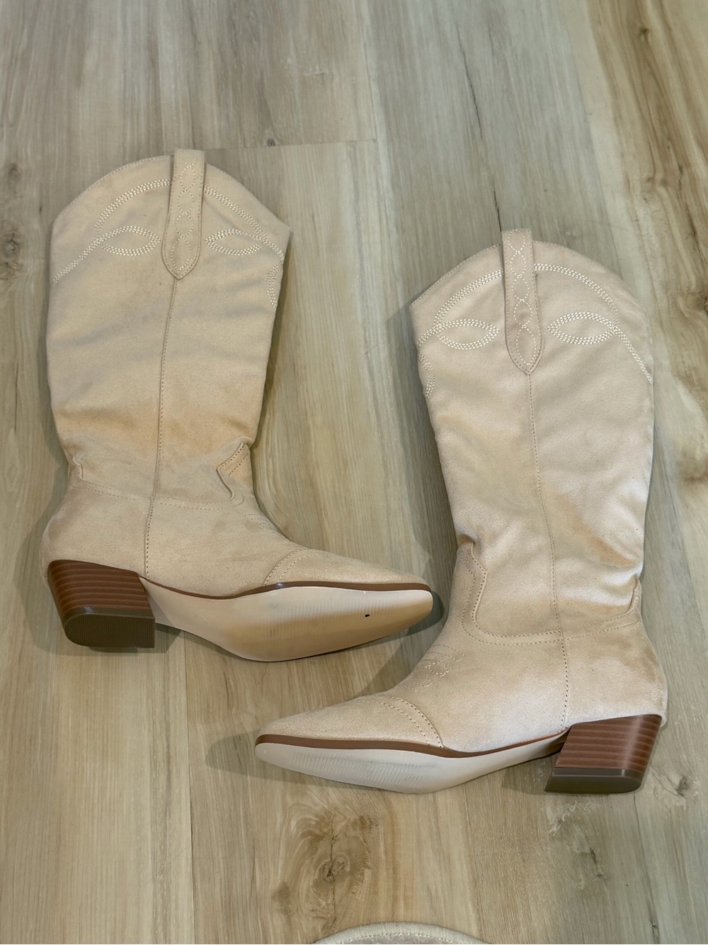 Women's Beige Suede Western Mid-Calf Boots